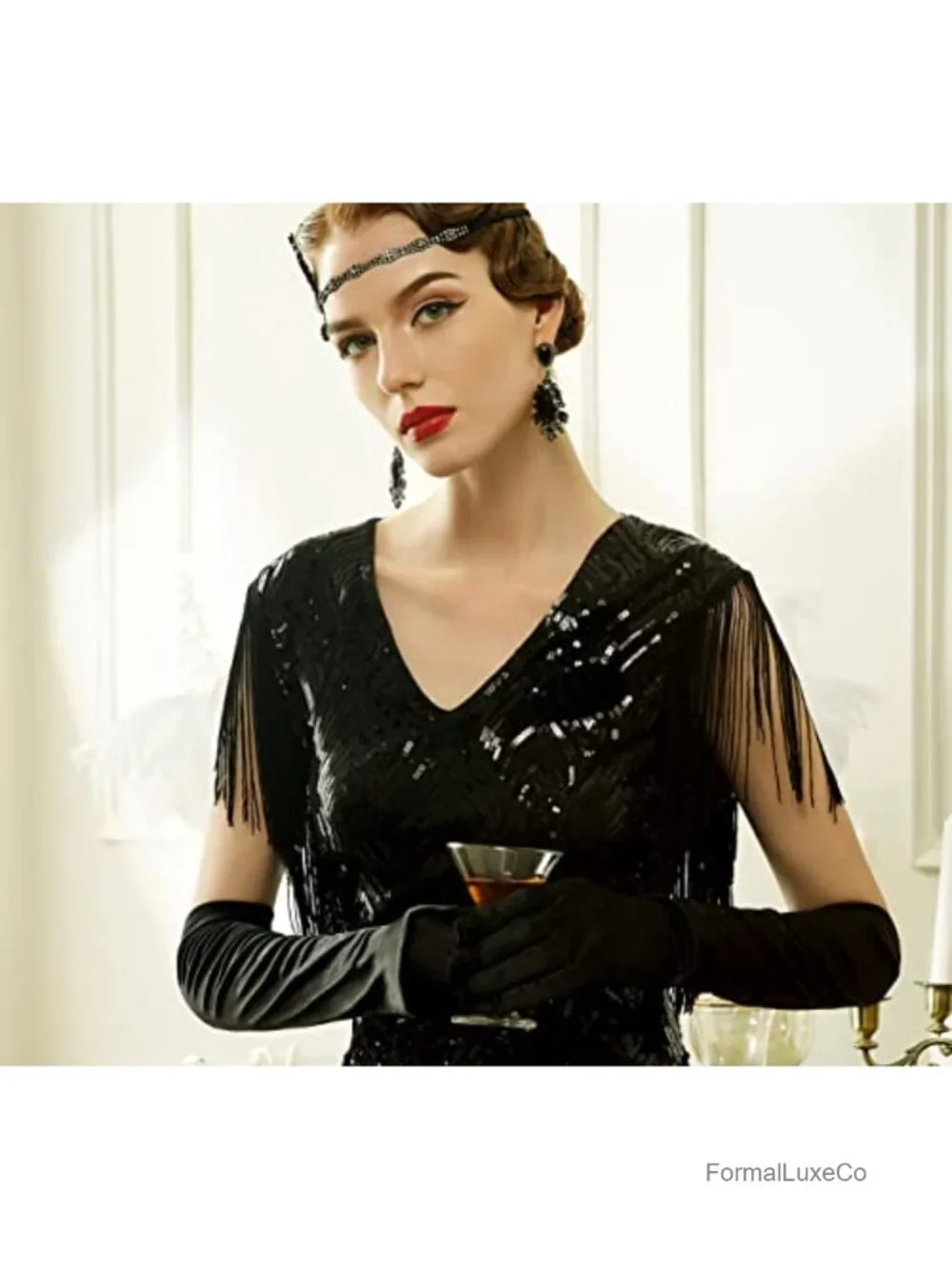 Rhinestone Clutch Evening Bag with Long Satin Opera Gloves